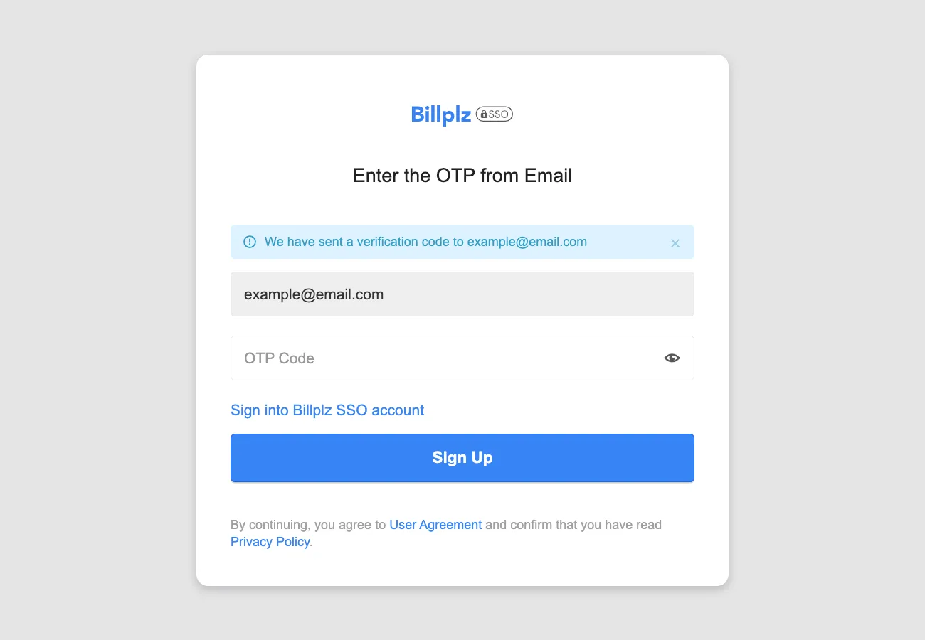 Enter the OTP from Email screen