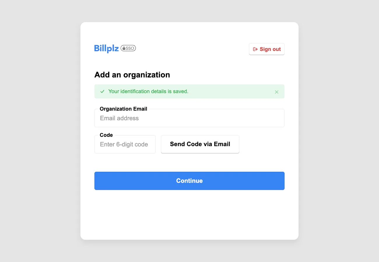 Billplz SSO - Add an organization screen