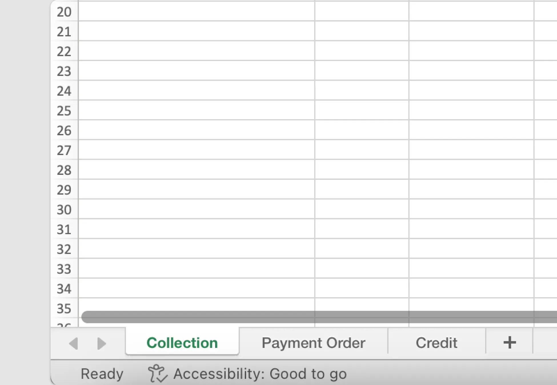 Billplz Account Statement - Locating and navigating to the green-labeled Collection tab at the bottom of the spreadsheet.