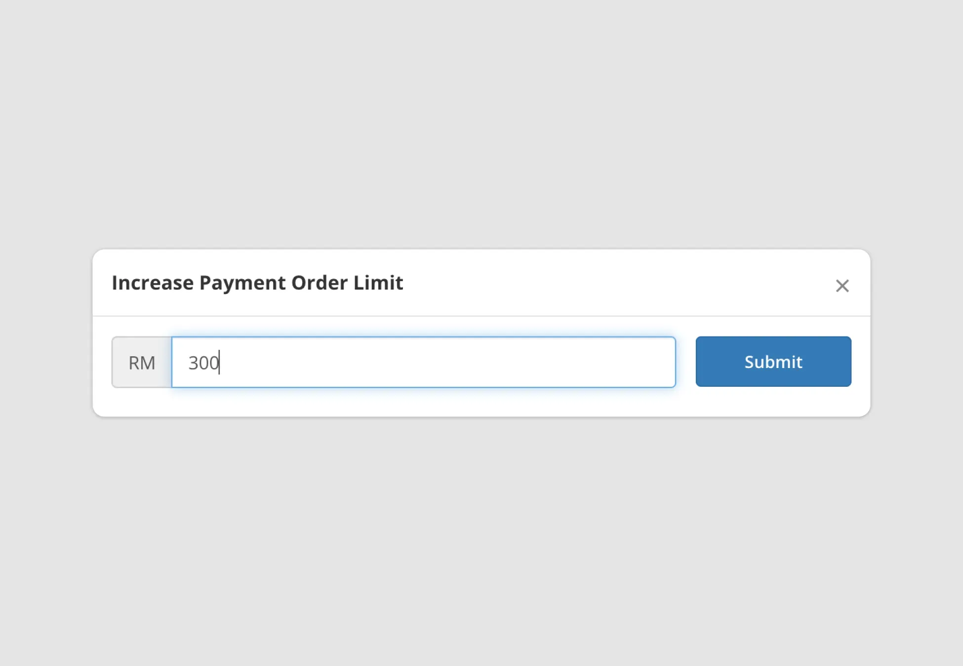 Billplz Modal - "Increase Payment Order Limit" pop-up with an amount entry field and Submit button.