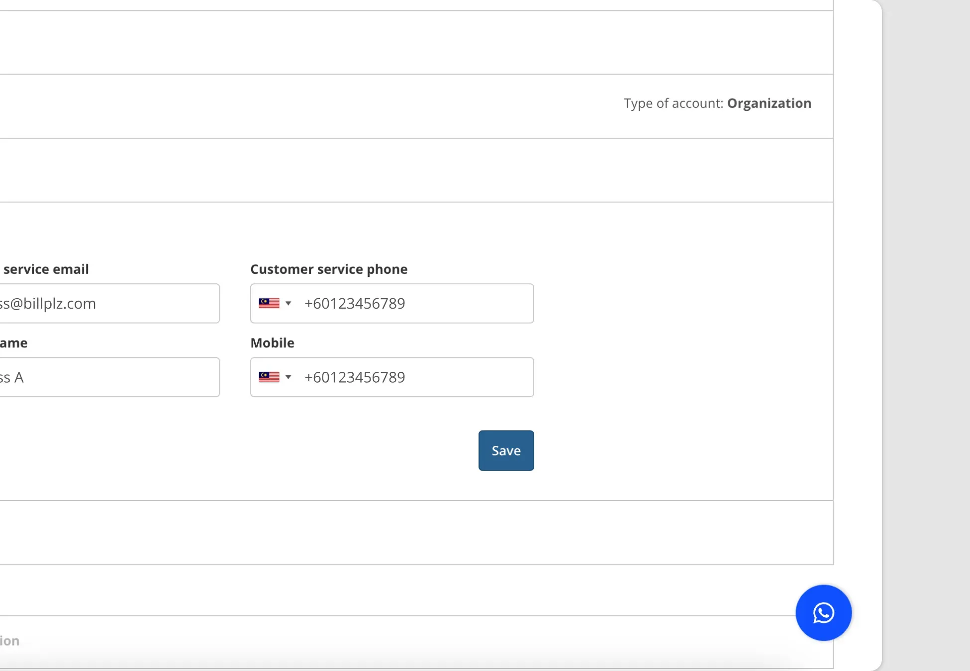 Billplz Logo Upload - Empty profile avatar slot showing the add image button to upload a company logo.